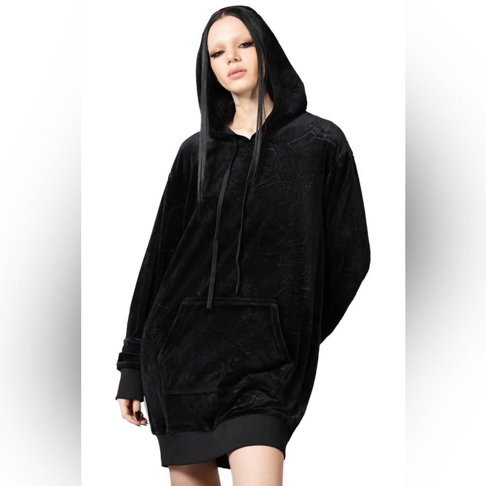 Killstar Webmare Black Velour Embossed Lounge Hoodie Medium
